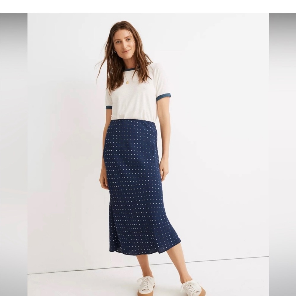 Madewell Navy Polka Dot Midi Skirt